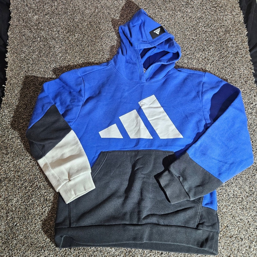 Adidas Kids Colorblock Pullover Hoodie Blue Black White XL 18/20 AA7314‎